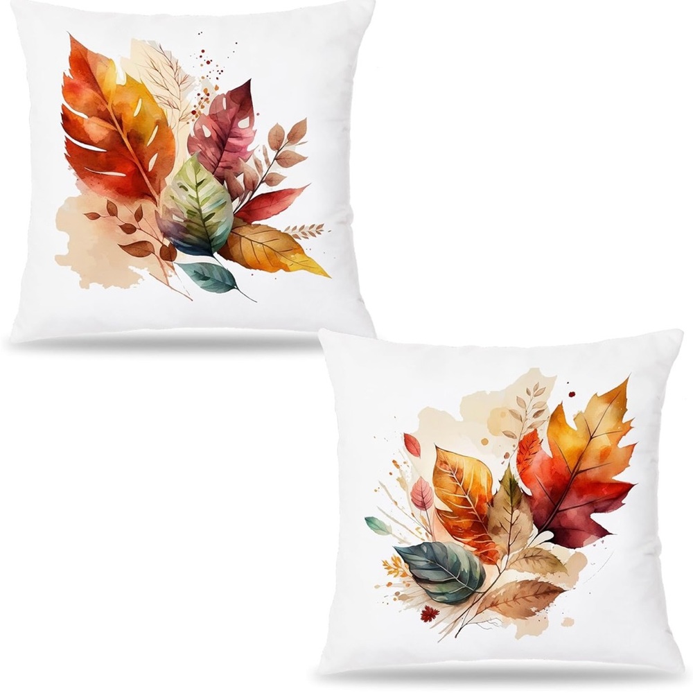 NWT Fall / Autumn watercolor Leaf Print Pillow Covers 18X18 soft, zippered